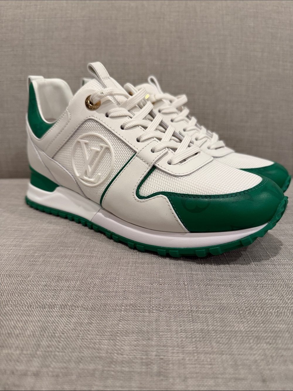 Louis Vuitton White and Green Run Away Sneakers